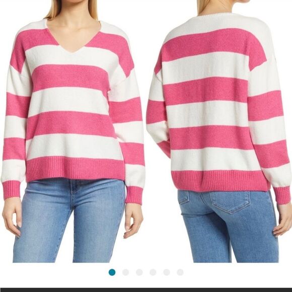 Vince Camuto sweater pink striped LSWT016 - Picture 1 of 4